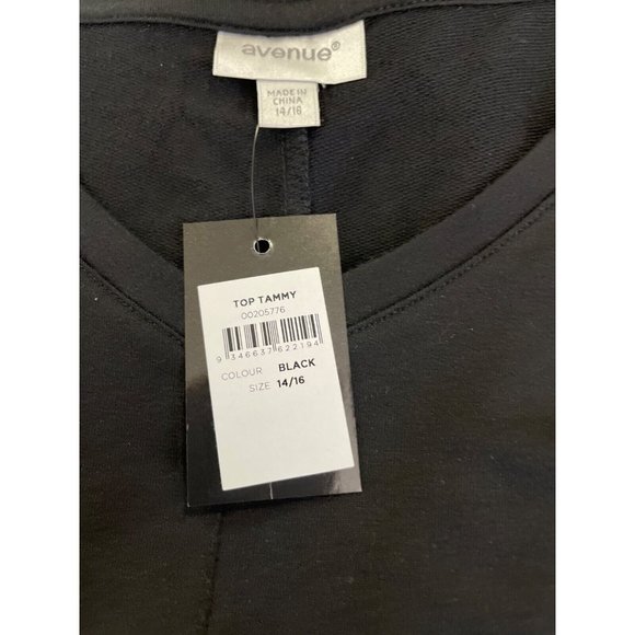 Avenue Shirt Womens Plus Size 14/16 Solid Black 3/4 Sleeves Back Slit NWT Top - Picture 9 of 9